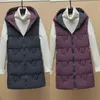 Automne hiver deux côtés porter long gilet chaud à capuche gilet femmes manteau épaissir coton rembourré femme sans manches veste 211120