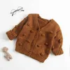 Baby Girl Sweater Ball pom Cardigan Jacket For Kids knitting Coat 1-3 Years Old E8317 210610
