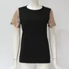 Sequins Patchwork T Shirt Sommar Kortärmad Casual Tshirt Kvinnor O-Neck Basic Tee Loose Ladies Toppar Camisas 210508