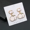 Designer Double Letter Earring Pearl Rhinestone Earrings Charm Elegant Silver Pendant Ear Jewelry With Box