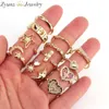 5PCS Unique Heart Star Moon Finger Ring for Women Gold Color Crystal CZ Pearl Trendy Knuckle Rings 2021 Jewelry