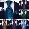 Hi-Tie Peacock Blue Novelty Design Zijde Bruiloft Tie Voor Mannen Hanky ​​Manchetknopen Gift Mens Stropdas Set Business Party Drop Bow Bights