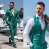 Vert Plaid Groom Mens Tuxedos Slim Fit Peaked Lapel Business Wedding Blazer Costumes Formelle Prom Party Wear (Veste + Gilet + Pantalon)