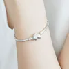 Pulseira Bracelet Femme 925スターリングシルバーハートスネークチェーンブレスレット用オリジナルチャームビーズジュエリーギフト