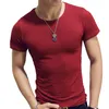 Hombre Tees Verano Camisetas Ropa Color Sólido Camiseta Hombre Manga corta Cuello en V Polos ajustados al por mayor
