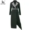 Sprint Fashion Runway Tweed Outwear Pardessus Femmes Manches longues Noir Élégant Coupe-vent asymétrique 210522