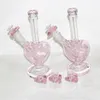 9 inch hartvorm waterpijpen glazen bong roze kleur dab booreilanden waskolf mini glazen waterleidingen met 14 mm schuif kom stuk quartz nagels