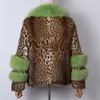 Women's Fur & Faux YOLOAgain Women Natural Turn-down Collar Leopard Real Mink Jacket Coat