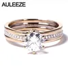 Cluster ringer AuLeeze 1,5ct Moissanites Engagement Ring Solid 14K Gul Vit Guld för Women Lab Vuxna Diamant Bröllop Smycken