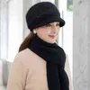 Women Casual Winter Hat With Brim Outdoor Keep Warm Suit Scarf And Gloves Set For Female Street Thick Knitted Bucket 211119