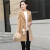 冬のウールのブレンドロングコート女性Khaki S-3xlプラスサイズのウールのジャケット韓国のファッション服ピンクトレンチコートLR686 210531