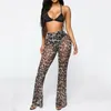 Sexy Women Leopard Print Pants Concobres da cintura alta calça transparente Ladies Casual See através do desgaste da praia Sarongues