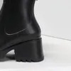 Superior kvalitet lyxdesigners kvinnor halv stövlar blandad färg ull fyrkant Toes Rainboots Chunky Heels Platform Skor Combat Ankel Boot Martin booties