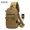 Borsa pettorale di ricarica USB Tattico militare Esercito Spalla Sling Pesca Campeggio Escursionismo Borse Borsone da viaggio Mochila Outdoor XA873WA Y0721