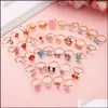 Cluster Jewelry 36Pcs Colorf Children Cute Adjustable Rings Sparkle With Heart Shape Display Case For Kids Birthday Party Favors Drop Delive