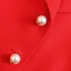 Snygga röda kvinnor blazer jacka est singel breasted dubbla fickor för kontor dam casual lapel kostym jacka coat 210521
