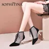 Sophitina Fashion Femmes Bottes Patchwork Crystal Crystal Crystal Décoration Chaussures Talons minces Chaussures Élégantes Bottes à bout pointues Po439 210513