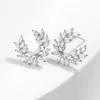 Mode Shiny Klar Weiß Zirkonia Kristall Stein Blume Stud Ohrring Für Frauen Mädchen Hochzeit Boucle D'oreille Arete