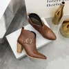Winter Ankle Boots Women Buckle Thick High Heel Short PU Leather Zipper Pointed Toe Shoes Ladies Fall Plus Size 210517