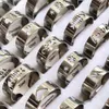 Bulk lots 100pcs lot Top Mixed Laser Cut Stainless Steel Silver Ring Men Women Fashion Cool Finger Ring Party Jewelry227v
