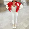 Kvinnorjackor Kvinnors 2022 HARAJUK Faux Leather Patchwork Baseball Jacket Långärmad knapp Varsity Bomber Coat Y2K Letter Hip Hop