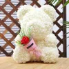 Flower Valentines Day Gift 40cm Red Or White Rose Teddy Bear Eternal Rose Flower Artificial Decoration Christmas Handmade Gift Y122914