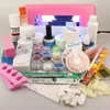 Kolay Nail Art Baz Set Pro Tam Akrilik Toz UV Jel Fırça Kalem 9 W Lamba Glitter Fırçalar Dosyaları DIY Manikür Kiti