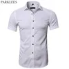 Chemises de robe en fibre de bambou élastique pour hommes Chemise à manches courtes d'été Hommes Casual Marque Business Work Shirt Camisa Masculina 210705