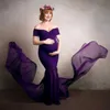 Maternity photography props Pregnancy Cloth Cotton+Chiffon Maternity Off Shoulder Half Circle Gown shooting photo pregnant dress