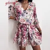 Kadınlar için Trend Elbiseleri Bahar Yaz V Boyun Çiçek Baskı Fırfır Rahat Parti Plaj Robe Femme Vestido Bir Çizgi Mini Elbise 210623