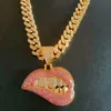 Brincos colar hip hop 1 conjunto 15mm pesado miami gelado de cristal pavimentada cadeia cubana cz aranha cor-de-rosa pingente pingente pulseira pulseira jóias