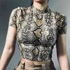 Sexig Crop Top Women Snake Skriv ut Tank Slim Primer High Collar Vest Harajuku T Shirt Femme Girls Camis s 210607