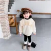 Estilo coreano bebê menina lapela camada dupla camisola outono inverno crianças mornas fleece engrossar casual tops pullover 210615