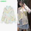 VUWWYV Moda Che Scorre Camicie Tie Dye per Donna Estate Casual Colletto Button Up Camicia Donna Manica Lunga Raso Ladies Top 210430