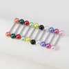 Colorful Pearl Tongue Ring Piercing Barbell Nipple Rings Ear Cartilage Retainer Bar Stud Stainless Steel Body Jewelry