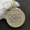 Hip Hop nom personnalisé rotatif lettres médaillon rond pendentif collier pour hommes femmes Zircon rappeur Goth bijoux