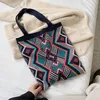 Torebki wieczorowe Lady Knitting Gypsy Boho Chic Aztec Tote Bag Women Crochet Wełniane Open Shopper Top-handle 2021 Codzienna torebka damska