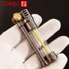 2021 ZORRO Nieuwe winddichte kerosine olie straal lichter opblaasbare compacte retro slijpen wiel vuursteen metalen hanger aansteker met transparante olietank gadgets mannen cadeau