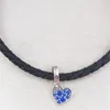 925 Sterling Srebrna biżuteria Pandora Stella Blue Pave Tilte Heart Dangle Charms Łańcuch Cryształowe koraliki