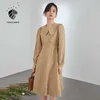 Fansilanen Vintage Slow Sleeve Crepe Midi Dress Mulheres Elegante Bandage Preto Camisa Primavera Casual Feminino ES 210607