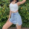 Koreansk stil kvinnor avslappnad sommar sexig hög midja smal korsbandage denim shorts kjolar kvinnor