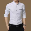 Разборчивая повседневная социальная формальная футболка мужская рубашка с длинным рукавом Бизнес стройное офисное мужское хлопок мужское платье S белый 4XL 5XL 210626