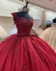 Burgundy Sweetheart Ball Gown Quinceanera Dresses For Vestido De 15 Anos Off The Shoulder Applique Cinderella Party Wear