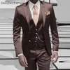 Gwenhwyfar brun satin män passar formell italiensk design smokedo anpassade snygga blazer masculino kostymer 2018 jacka byxor väst 3pcs x0909