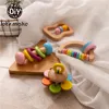 Macaron Color Color Baby-Baby-jouet Jeu de satins en bois Tenir hochet Hand Bell Cadeau bébé jouets bébé enfant enfant Montessori jouet 210320