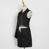 Black Asymmetrical Mini Dress For Women Turtleneck Long Sleeve High Waist Hollow Out Dresses Female Streetwear 210520