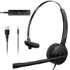 2.5mm Phone Headphones with Noise Cancelling Microphone, Single-Sided USB Home Headset with in-Line Control