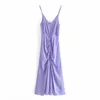 Dress Women Purple Print Draped Slip Summer Long Dresses Ruched Spaghetti Strap Sexy Backless Party Woman 210519