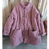 Johnature Frauen Lange Parkas Vintage Herbst Winter One Size Stehkragen Baumwolle Liner Lose Einreiher Taschen Mäntel 210521