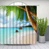 Shower Curtains Beach Coconut Tree Sea Wave Summer Ocean Scenery Bathroom Decor Home Bathtub Polyester Cloth Curtain Set